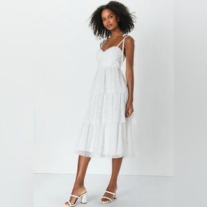 Lulus Vineyard Visit White Embroidered Tie-Strap Tiered Midi Dress